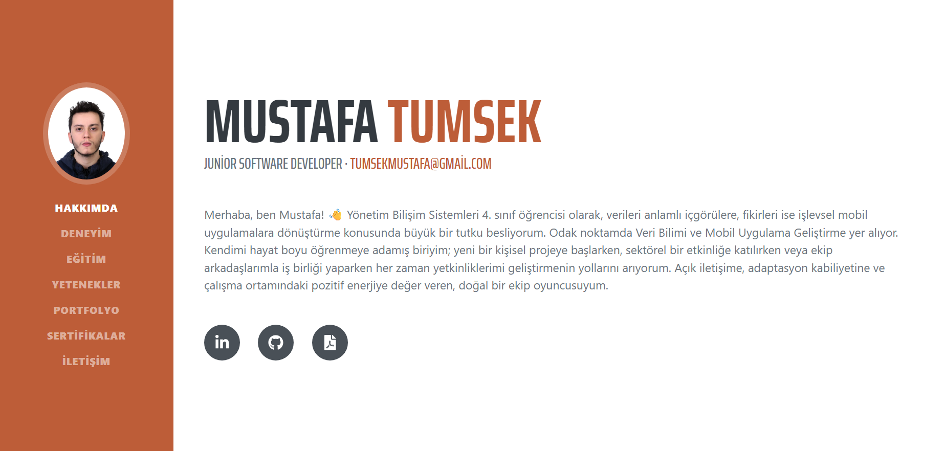 Mvc5 ile Dinamik CV&Portfolyo Sitesi - www.mustafatumsek.com